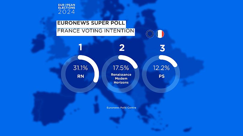 Intenções de voto nas eleições europeias de 2024 em França (abril)