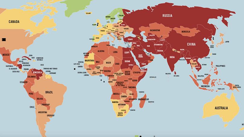 نقشه کشورهای جهان بر حسب میزان آزادی رسانه‌ها