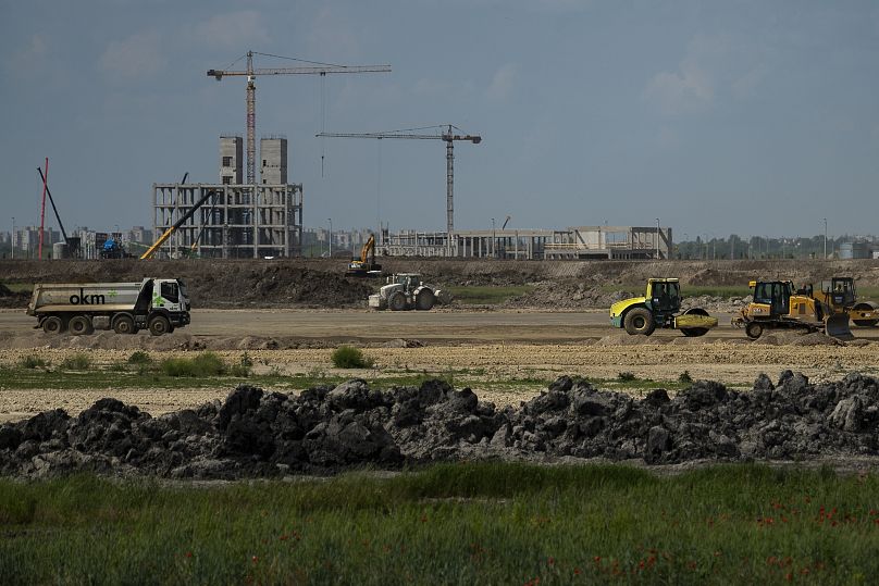 Construction of a battery plant for electric vehicles built by the Chinese company CATL in Debrecen, Hungary, on Tuesday, May 23, 2023.