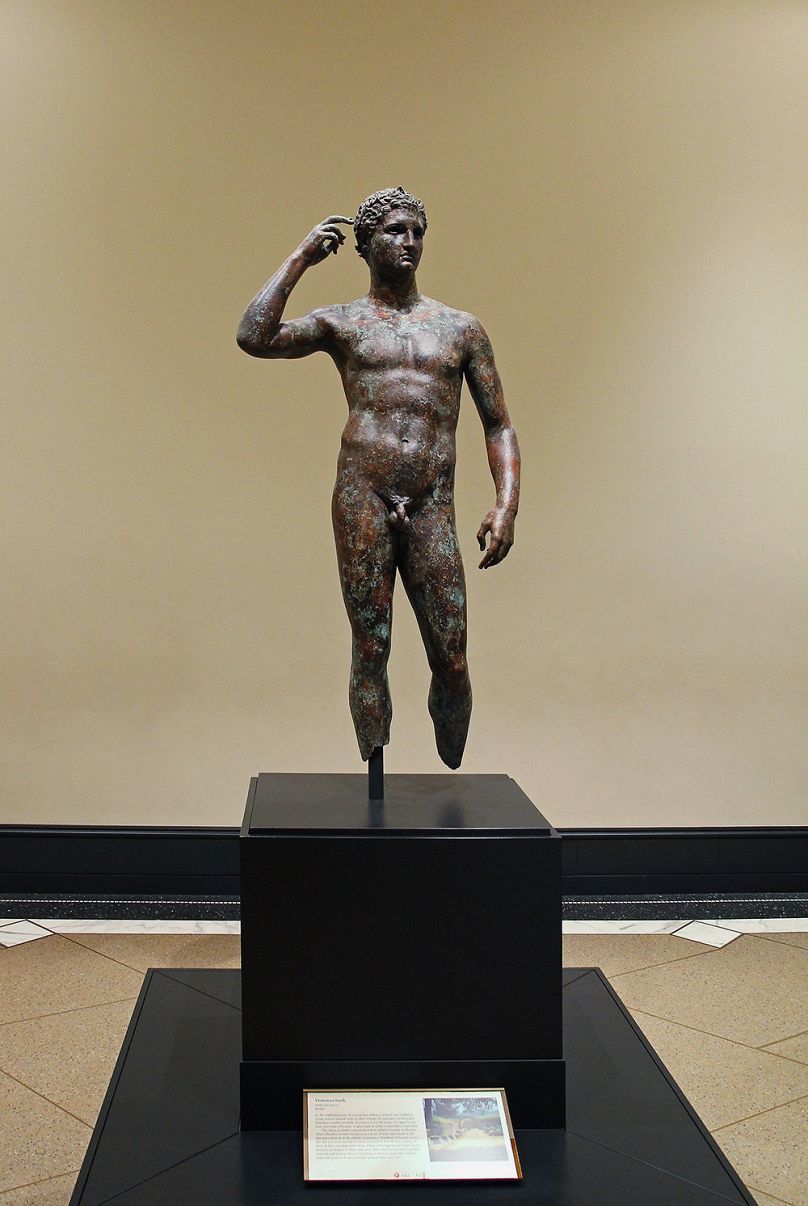 "Victorious Youth", a Greek bronze sculpture on display at the J. Paul Getty Museum