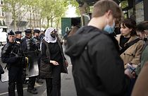 Students gather for pro-Palestinian protest near Sciences Po university Friday, May 3, 2024 in Paris