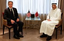 دیدار آنتونی بلینکن با محمد بن عبدالرحمن آل ثانی، نخست وزیر قطر در تاریخ ۲۹ آوریل ۲۰۲۴ در شهر ریاض عربستان