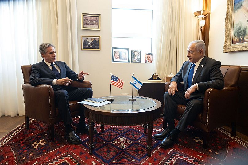 رئيس الوزراء الإسرائيلي نتنياهو مع وزير الخارجية الأمريكية بلينكن في القدس