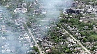 This drone footage obtained by The Associated Press shows the village of Ocheretyne, a target for Russian forces in the Donetsk region of eastern Ukraine.