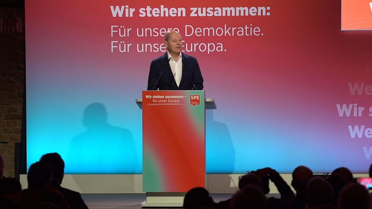 German Chancellor Olaf Scholz speaking at Democracy Congress in Berlin