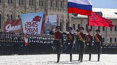 Generalprobe für Militärparade zum Tag des Sieges am 9. Mai in Moskau in Russland