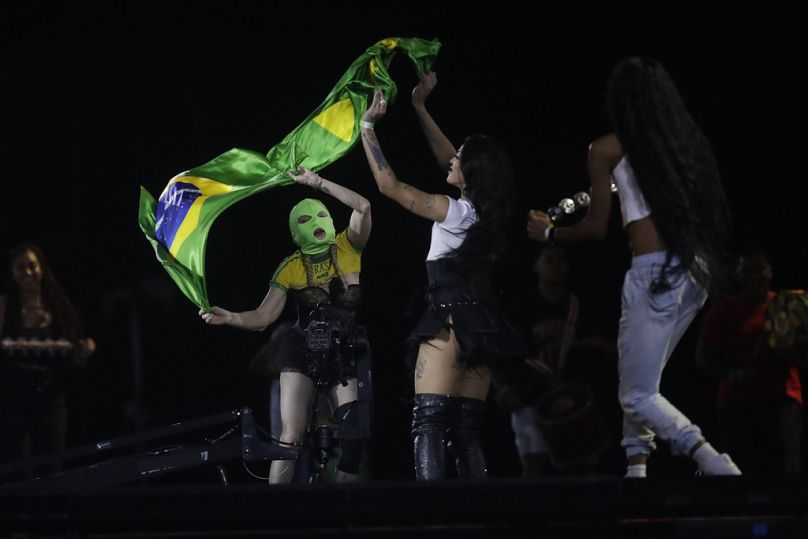 Madonna, left, wearing a mask, was joined by Brazilian singer Pabllo Vittar onstage for The Celebration Tour, in Rio de Janeiro.