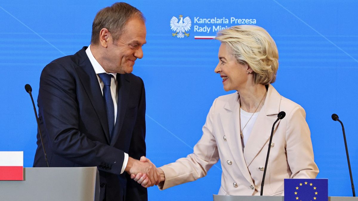 Le Premier ministre polonais Donald Tuks et la présidente de la Commission européenne Ursula von der Leyen 