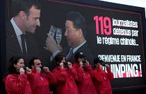 Reporters sans frontières protestant contre la venue de Xi Jinping en France 
