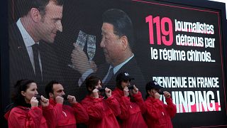 Reporters sans frontières protestant contre la venue de Xi Jinping en France 