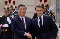 استقبال امانوئل مکرون، رئیس جمهوری فرانسه، از شی جین پینگ، رئیس جمهوری چین، در کاخ الیزه، ۶ مه ۲۰۲۴