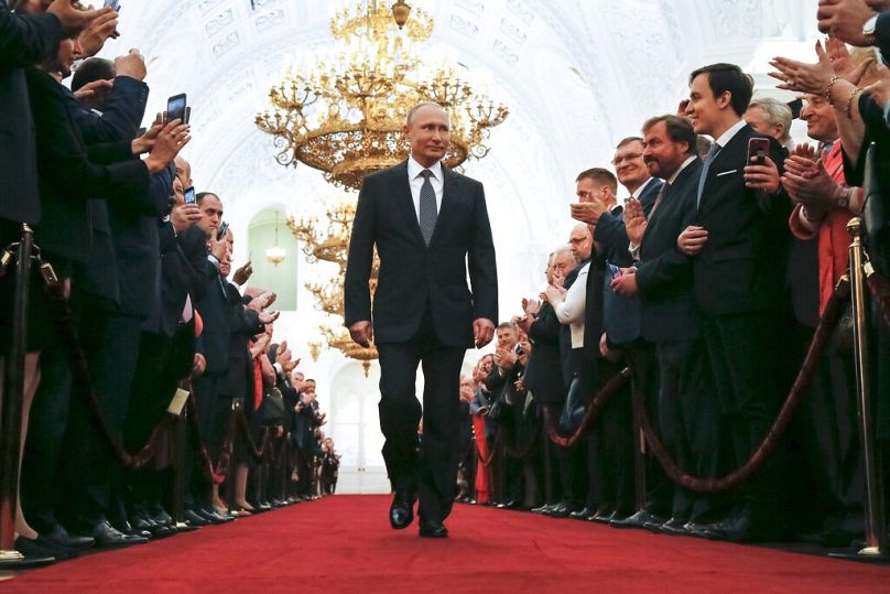 O Presidente russo Vladimir Putin durante a cerimónia de inauguração em 7 de maio de 2018