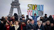 تضاهرات علیه قوانین ضد مهاجرت در فرانسه. پاریس ۲۱ ژانویه ۲۰۲۴
