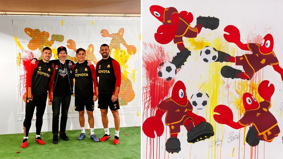 Изкуството среща футбола: Филип Колбер се обединява с играчи на Рома, за да създаде благотворителна картина