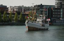 Un barco de la coalición 'Flotilla de la Libertad' atraca en Malmö, Suecia