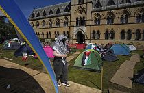Palesztinpárti diákok sátoroznak az angliai Oxfordban 2024. május 9-én