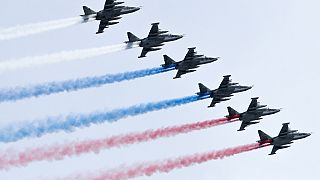 Russian air forces flies over red square