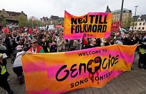 Pro-Palestinian demonstration for excluding Israel from Eurovision ahead of the second semi-final at the Eurovision Song Contest in Malmo, Sweden