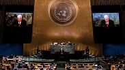 الرئيس الفلسطيني محمود عباس يلقي كلمة أمام الدورة السابعة والسبعين للجمعية العامة للأمم المتحدة في 23 سبتمبر 2022 في مقر الأمم المتحدة
