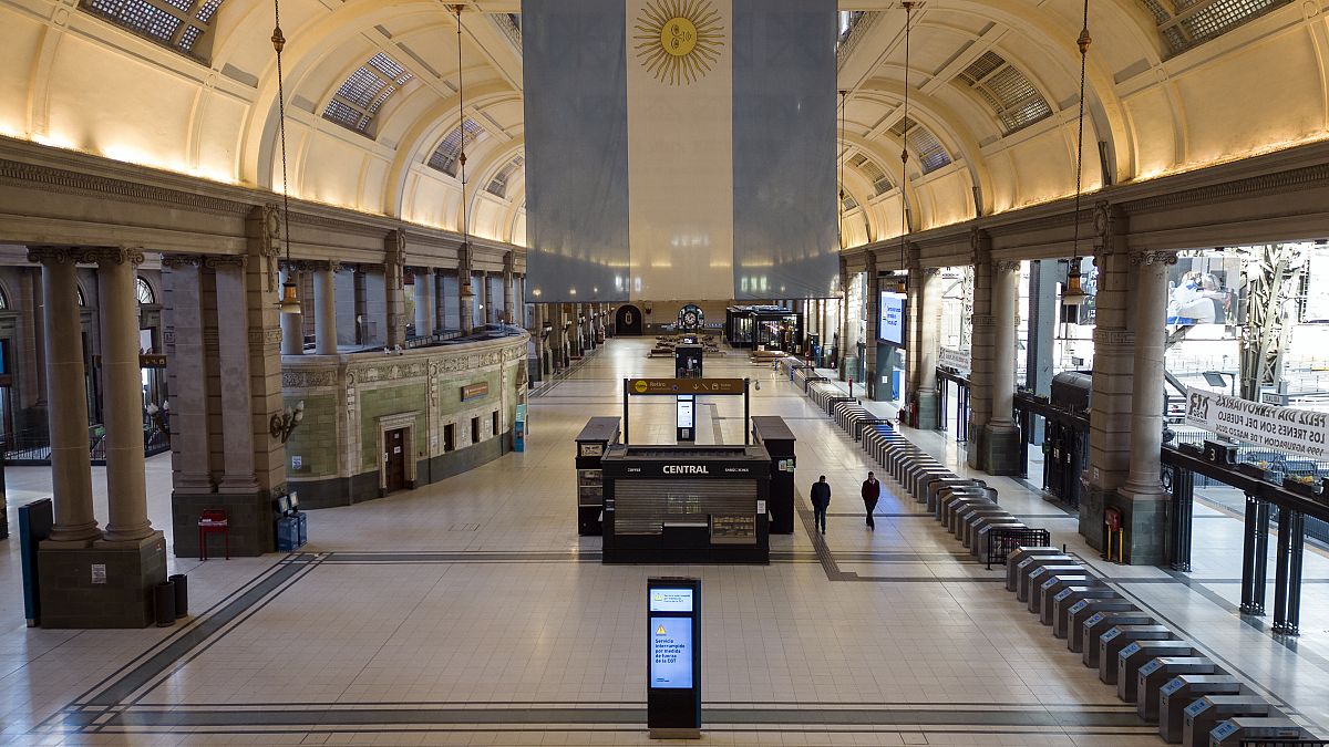 The Retiro train station hall is empty of commuters due to a general strike against the reforms of President Javier Milei in Buenos Aires, Argentina, Thursday, May 9, 2024. 