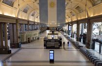 The Retiro train station hall is empty of commuters due to a general strike against the reforms of President Javier Milei in Buenos Aires, Argentina, Thursday, May 9, 2024. 