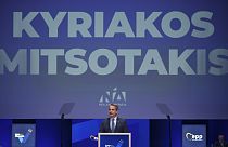 El primer ministro griego Kyriakos Mitsotakis interviene en el Congreso del PPE en Bucarest, Rumanía, el jueves 7 de marzo de 2024.