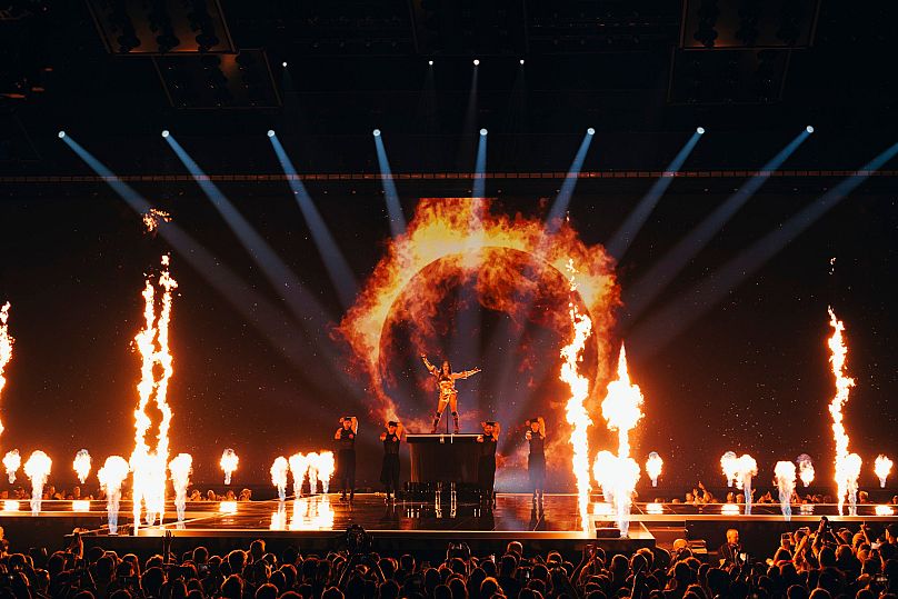 Georgia's Nutsa Buzaladze dances in the midst of fire performing her 'Firefighter' in the Eurovision second semi-final