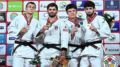 Medallists in the -81kg category, with Sharofiddin Boltaboyev of Uzbekistan taking gold. 