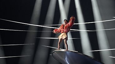 Nemo of Switzerland performs the song The Code during the Grand Final of the Eurovision Song Contest in Malmo