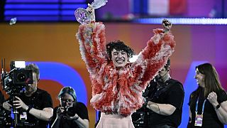 Nemo, representing Switzerland, with the song "The Code," wins the final of the 68th edition of the Eurovision Song Contest at the Malmö Arena, in Malmö, Sweden, Saturday, May