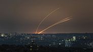 Russian rockets are launched against Ukraine from Russia's Belgorod region, seen from Kharkiv, Ukraine, on Thursday, April 18, 2024.