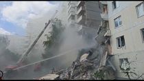 Edifício de apartamentos em Belgorod na Rússia após ataque ucraniano com mísseis