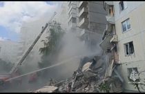 Edifício de apartamentos em Belgorod na Rússia após ataque ucraniano com mísseis