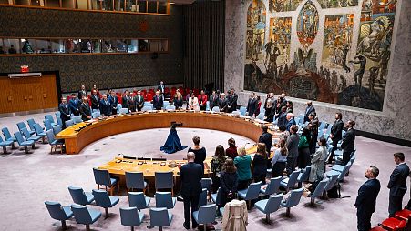 اعضای شورای امنیت سازمان ملل متحد در مقر این سازمان ملل به احترام کشته شدگان غزه ایستاده سکوت کردند، آوریل ۲۰۲۴