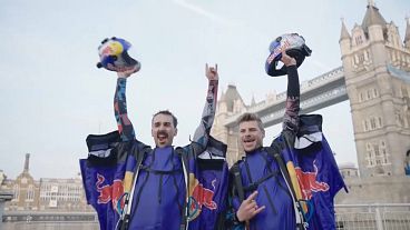 Austrian Red Bull skydivers Marco Furst and Marco Waltenspiel
