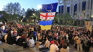 Manifestantes georgianos pró-UE 