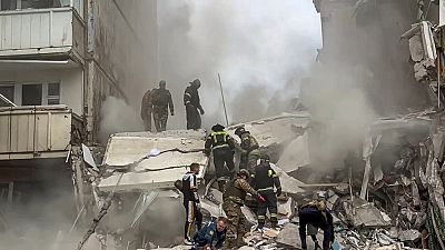 مكان انهيار قسم من بناية في مدينة بيلغورود الروسية. 2024/05/12