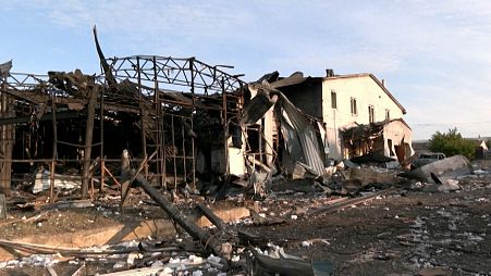Unidade de produção bombardeada em Korotychi, na região de Kharkiv, na Ucrânia.