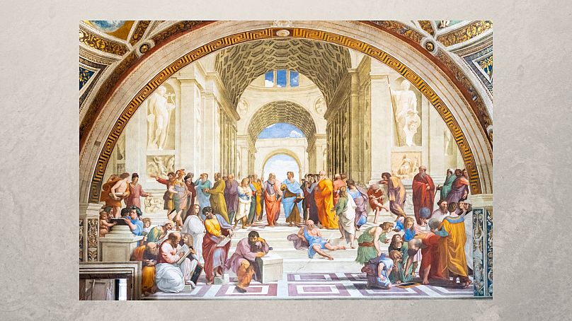 "The School of Athens," one of the most famous paintings by Renaissance master Raphael.