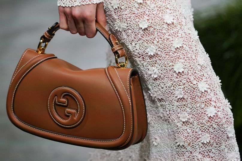 Closeup of a bag, as part of the Gucci Cruise fashion show in London, Monday, May 13, 2024.