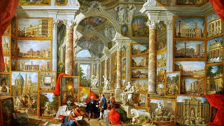 Gemäldegalerie mit Ansichten des modernen Roms" von Giovanni Paolo Pannini (1759)