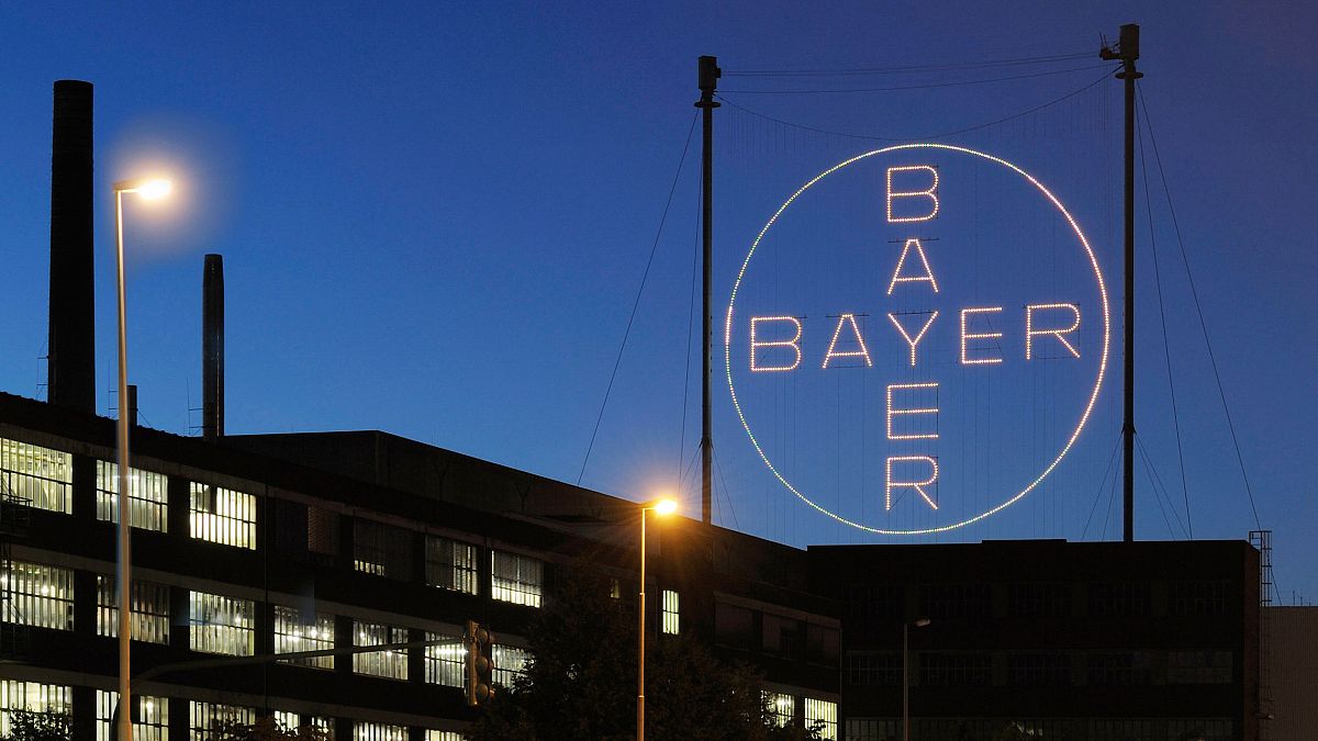 The Bayer Cross in Leverkusen at night