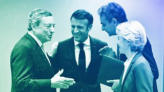 Italy's Mario Draghi, French President Emmanuel Macron, GreekPM Kyriakos Mitsotakis and European Commission President Ursula von der Leyen in Brussels, October 2022