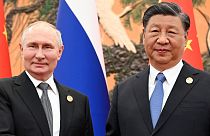 Vlagyimir Putyin orosz elnök és Hszi Csin-Ping kínai elnök Pekingben 2023 őszén