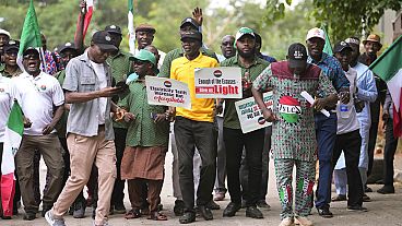 People protest against the recent increase in the electricity tariff, in Abuja Nigeria, Monday, May 13, 2024. 