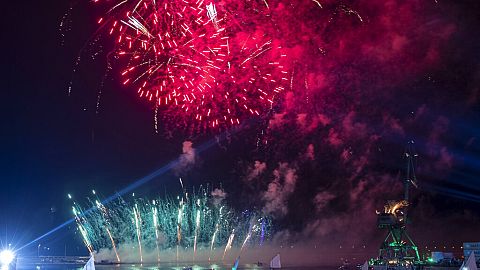 Fireworks light up the sky at the end of the opening ceremony of the European Capital of Culture in Rijeka, Croatia, Saturday, Feb. 1, 2020.