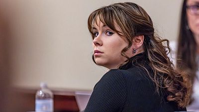 Hannah Gutierrez-Reed, the former armorer at the movie "Rust," listens to closing arguments in her trial at district court, Wednesday, March 6, 2024, in Santa Fe, N.M. 