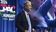 O presidente do Partido da Liberdade holandês, Geert Wilders, discursa na Conferência de Ação Política Conservadora, CPAC Hungria, em Budapeste, Hungria, sexta-feira, 26 de ab