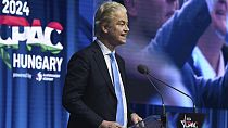 Geert Wilders, le chef de file du parti anti-islam, en déplacement à Budapest, le 26 avril 2024.