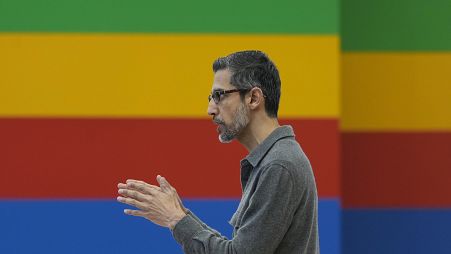 Alphabet CEO Sundar Pichai speaks at a Google I/O event in Mountain View, California, Tuesday, May 14, 2024.